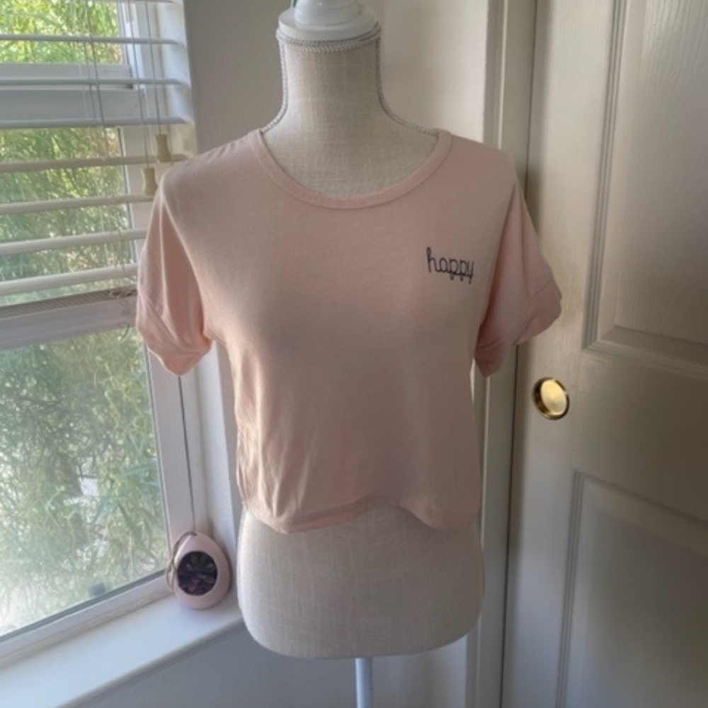 Baby Pink/Peach "Happy" Logo Basic Print Tee | Fits Like Small